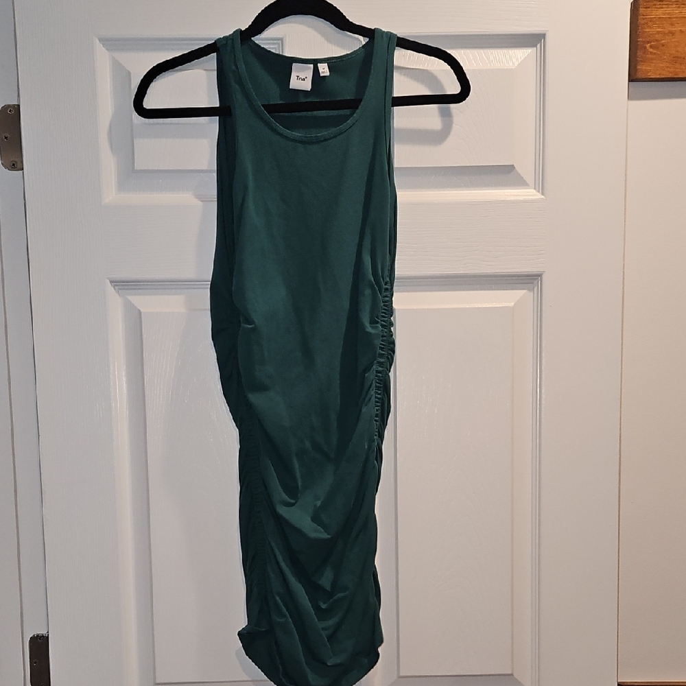 Aritzia Green Ruched Halter Midi Dress
